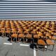 Lot of 60 wooden bistro chairs from the Baumann 1970s