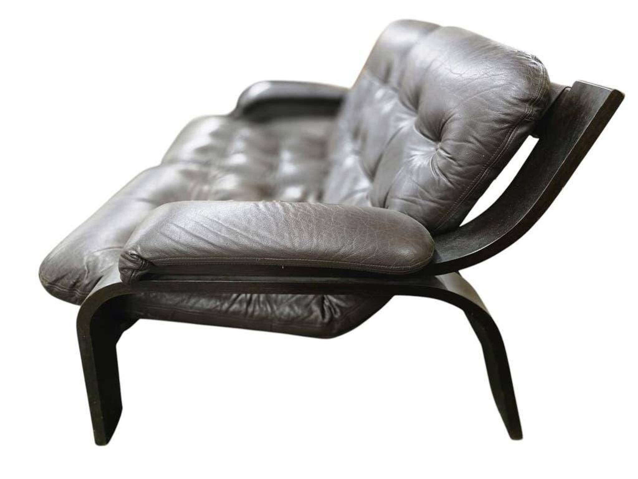Two-seater sofa/vintage chaise longue in brown leather