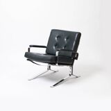 Lounge chair in green leather and chrome, 1970s