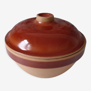 Salad bowl pot with Digoin stoneware lid France