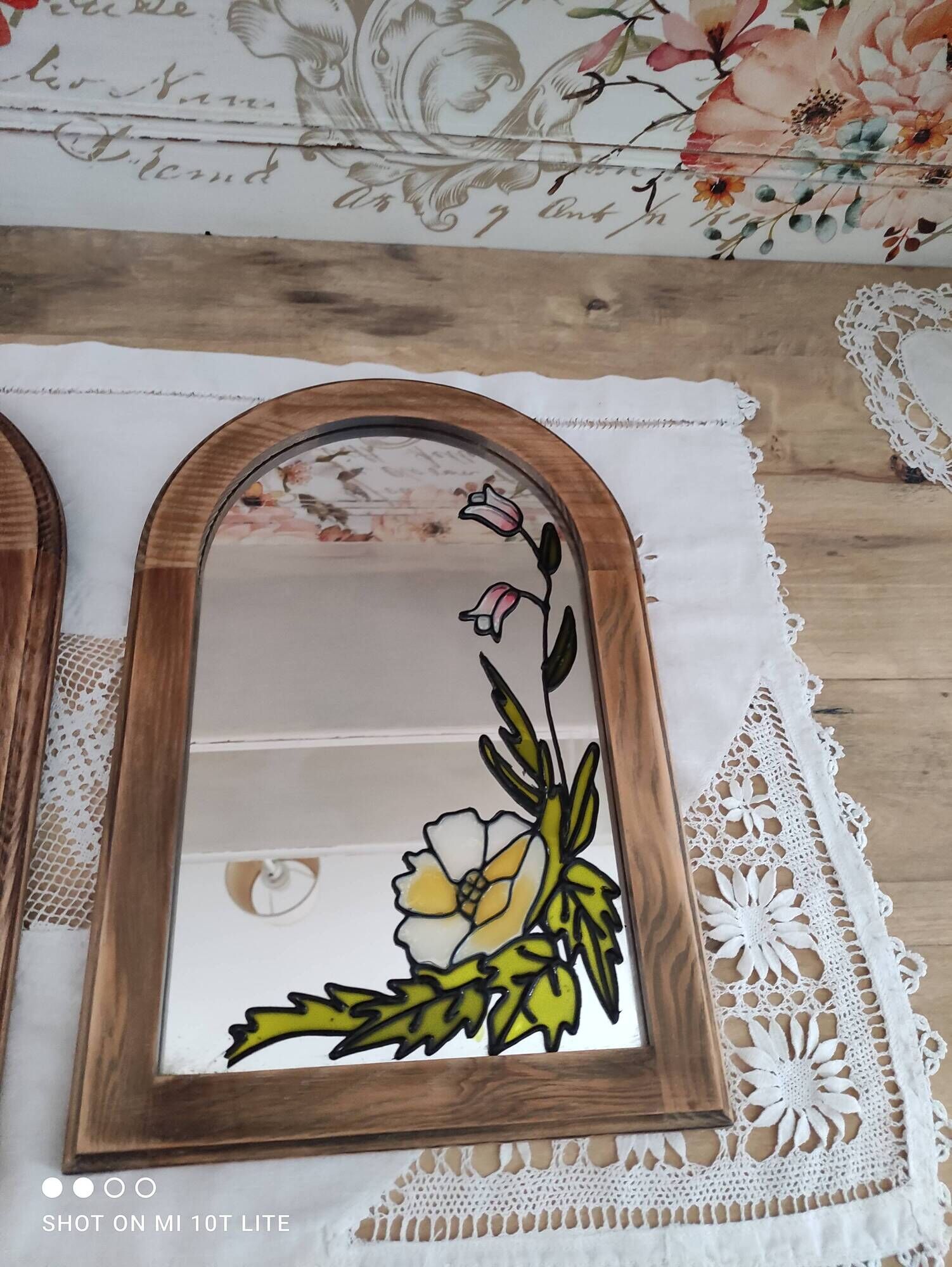 Set of 2 vintage mirrors in light brown wood Art Nouveau style