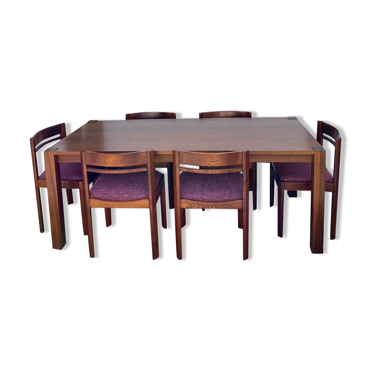 Teak wood dining table with 6 vintage rosewood chairs