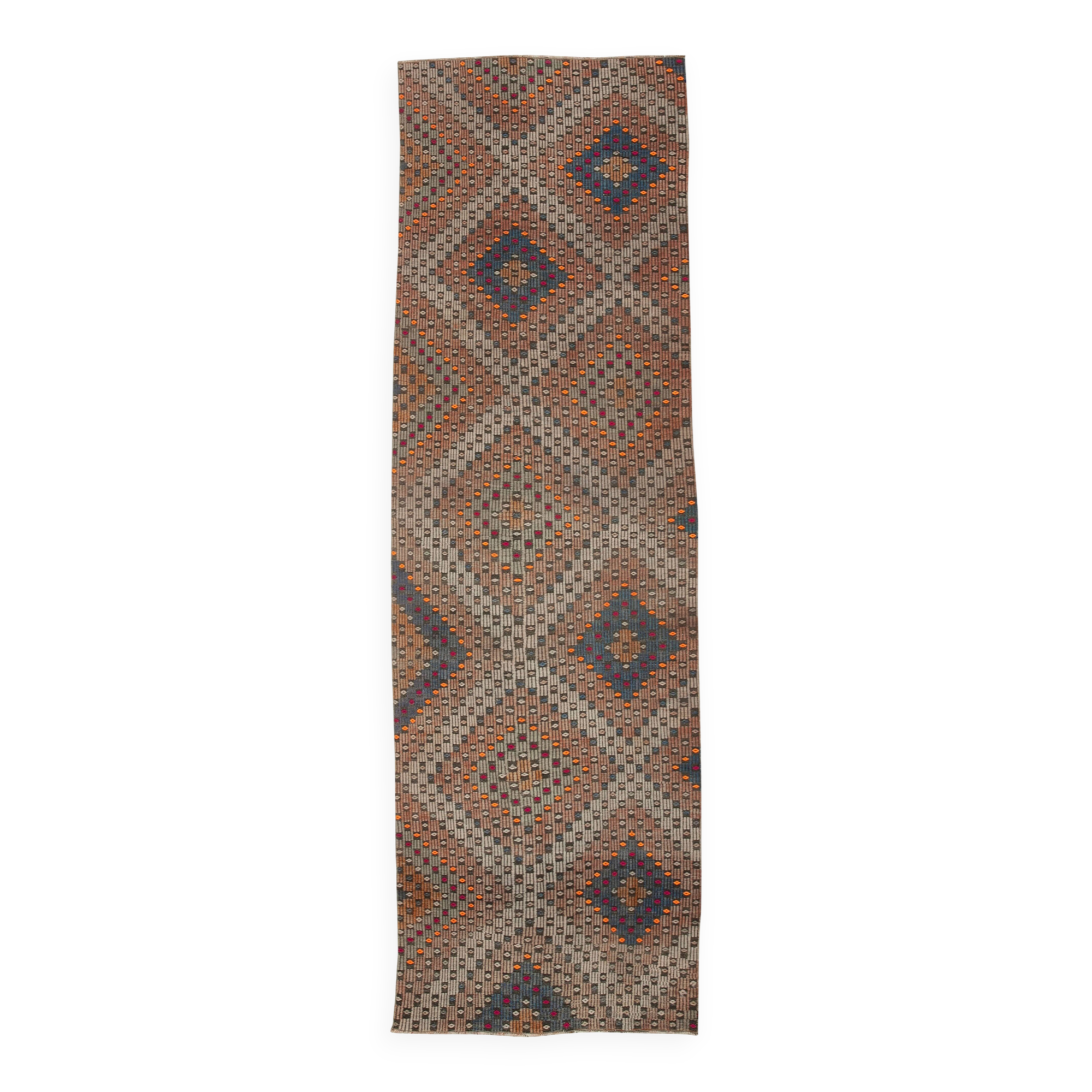 Turkish Handmade Vintage Anatolian Kilim 102 cm x 338 cm