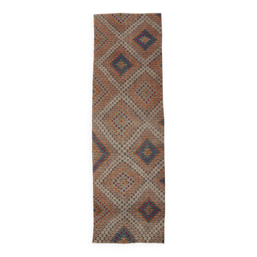 Turkish Handmade Vintage Anatolian Kilim 102 cm x 338 cm