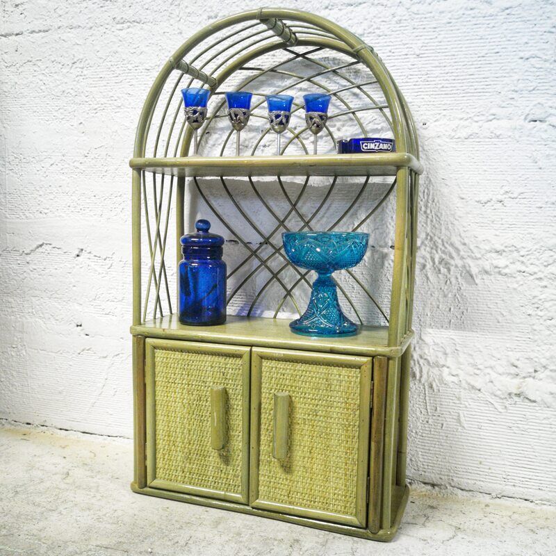 Green rattan shelf