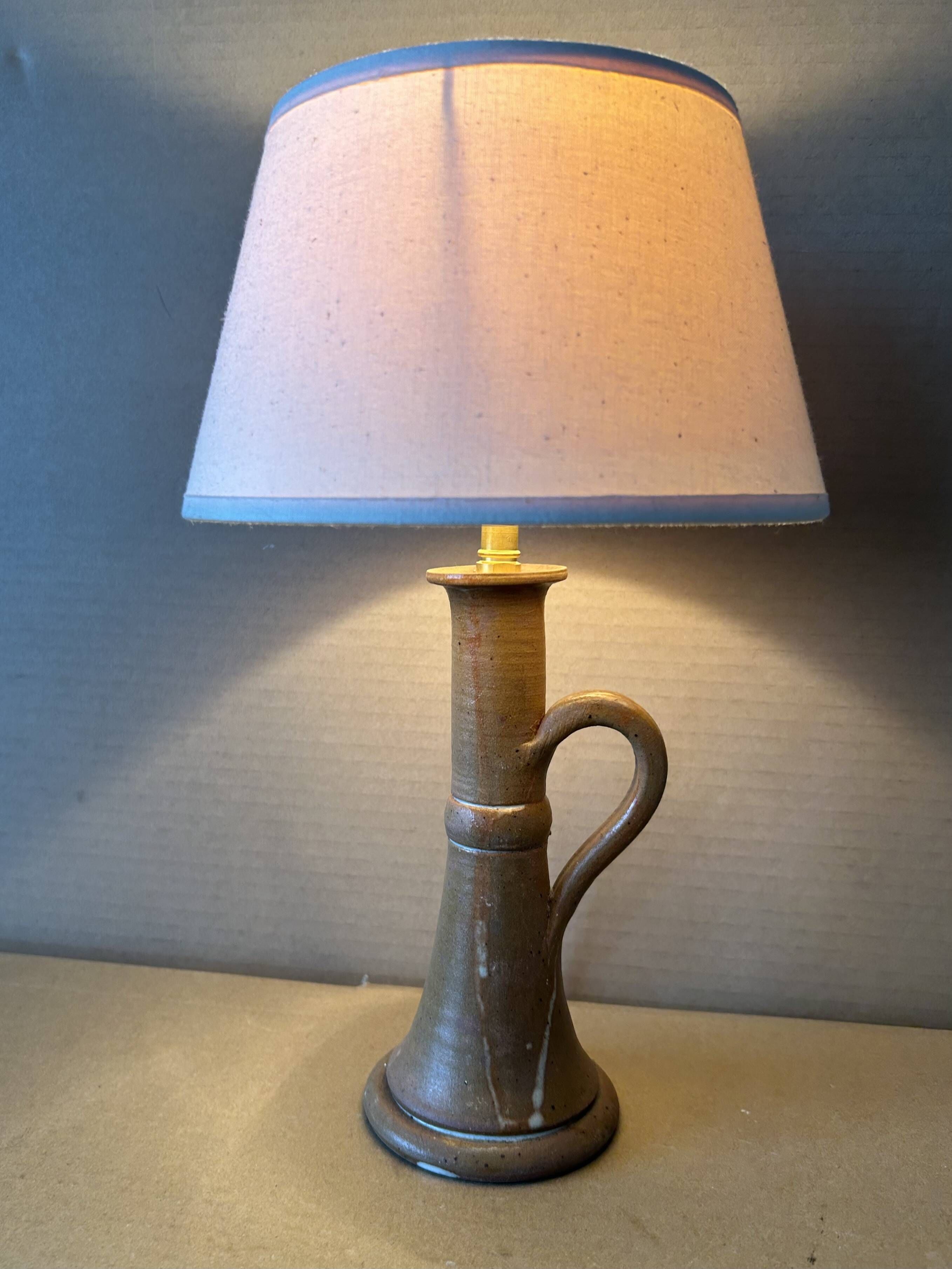 Petite lampe à poser, lampe de chevet vintage En grès émaillé, bon état, au