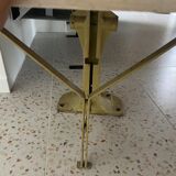 Old folding train table or wooden strapontin 1920 metal base