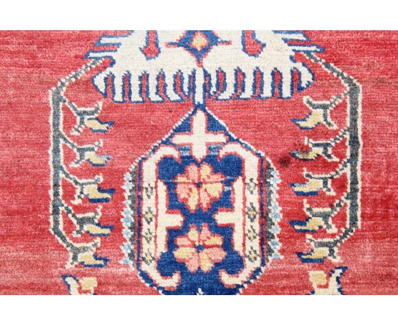 Tapis afghan fait main en laine rouge 98x149cm | Selency
