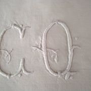 White cotton top sheet monogrammed "CQ" 2 x 3 m