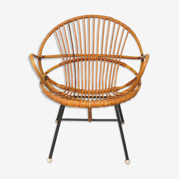 Round bamboo and rattan armchair