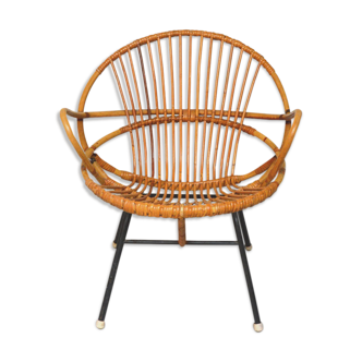 Round bamboo and rattan armchair