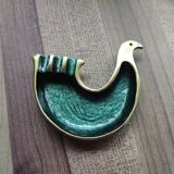 Decorative brass and green enamel bird-shaped ashtray
