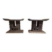 Paire de tabourets africains en bois sculpté  art tribal