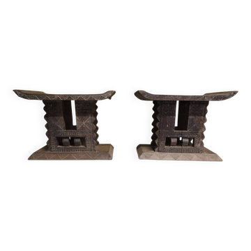 Pair of African stools in carved wood tribal art