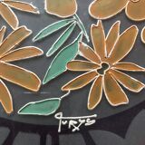 Art deco 1930 chandelier signed aurys glassworks (saint-gobain group), hand-painted, floral motif