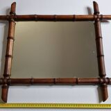 Turned wooden mirror in imitation of bamboo, mid-century, 50 cm x 60 cm