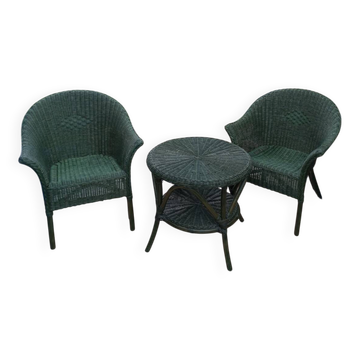 Fauteuil table ensemble en rotin
