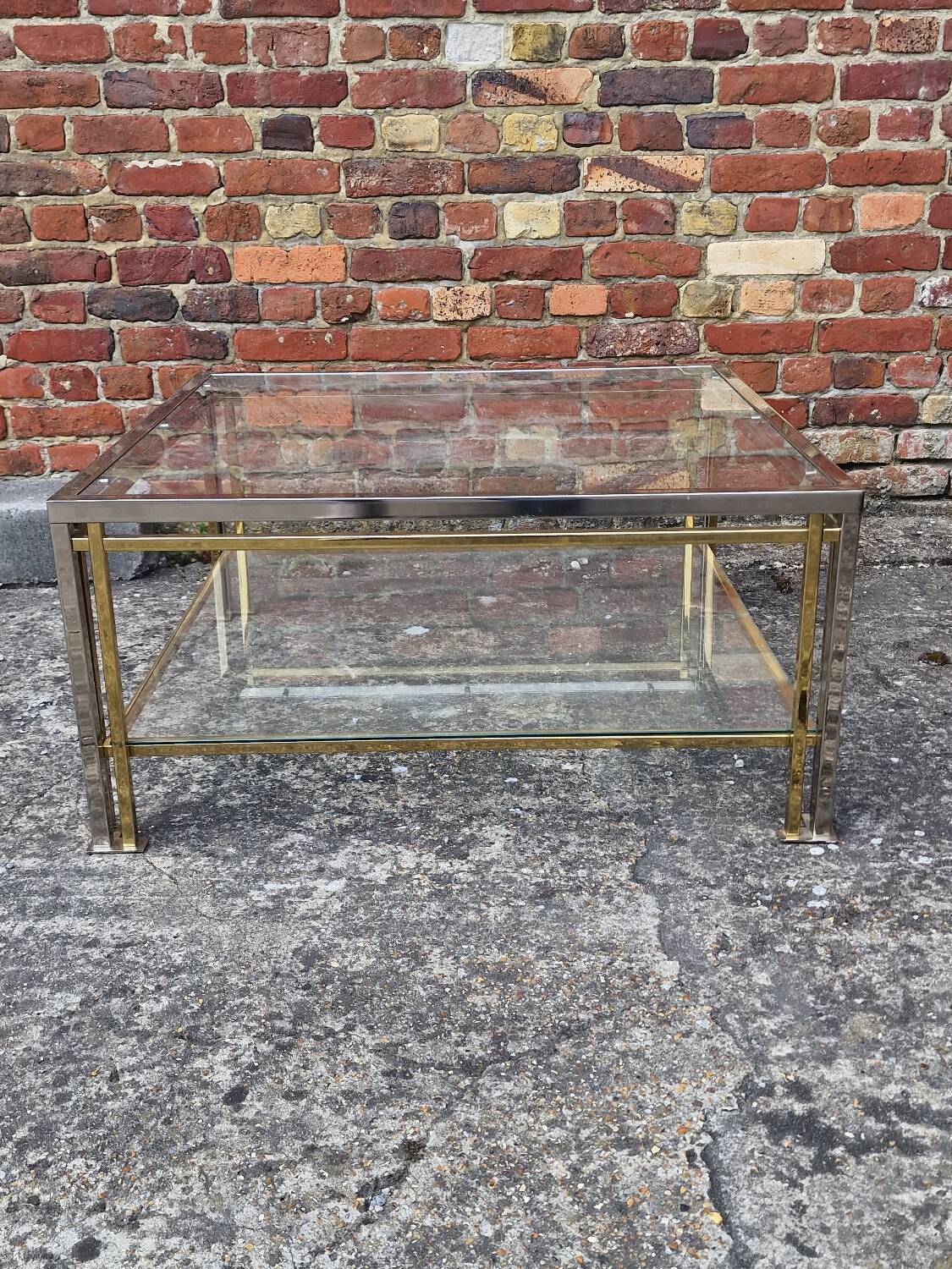 Vintage chrome and gold Hollywood regency coffee table