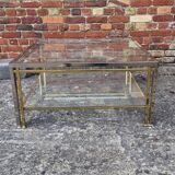 Table basse chrome et dore hollywood regency vintage