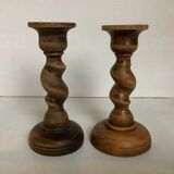 Pair of turned wooden candlesticks