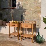 Pair of vintage rattan bedside tables