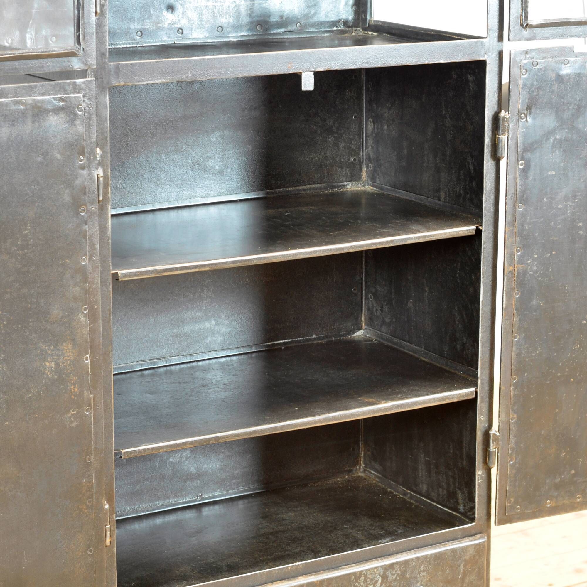 Antique industrial metal display cabinet, circa 1920