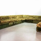 XL Woodstock Style Greenish Velvet Modular Sofa with Ottoman by Laauser 70s