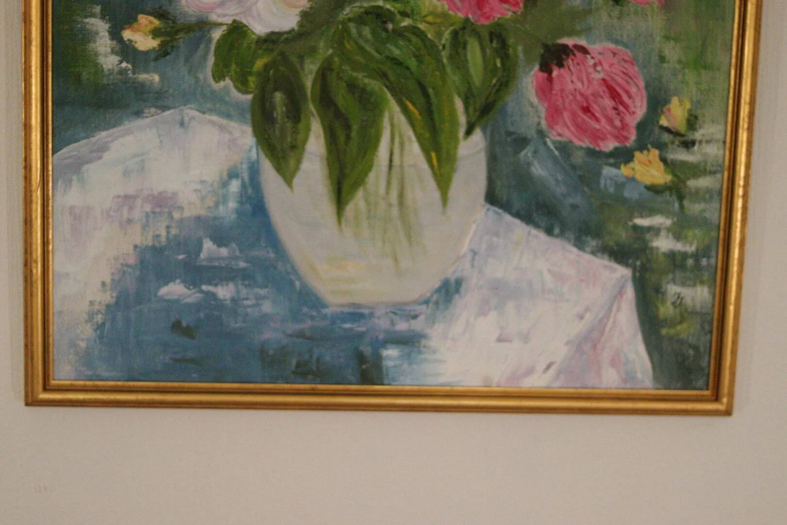 Original Oil on Canvas – “Large Bouquet” by JJ – Signed, Framed 65 × 77 cm