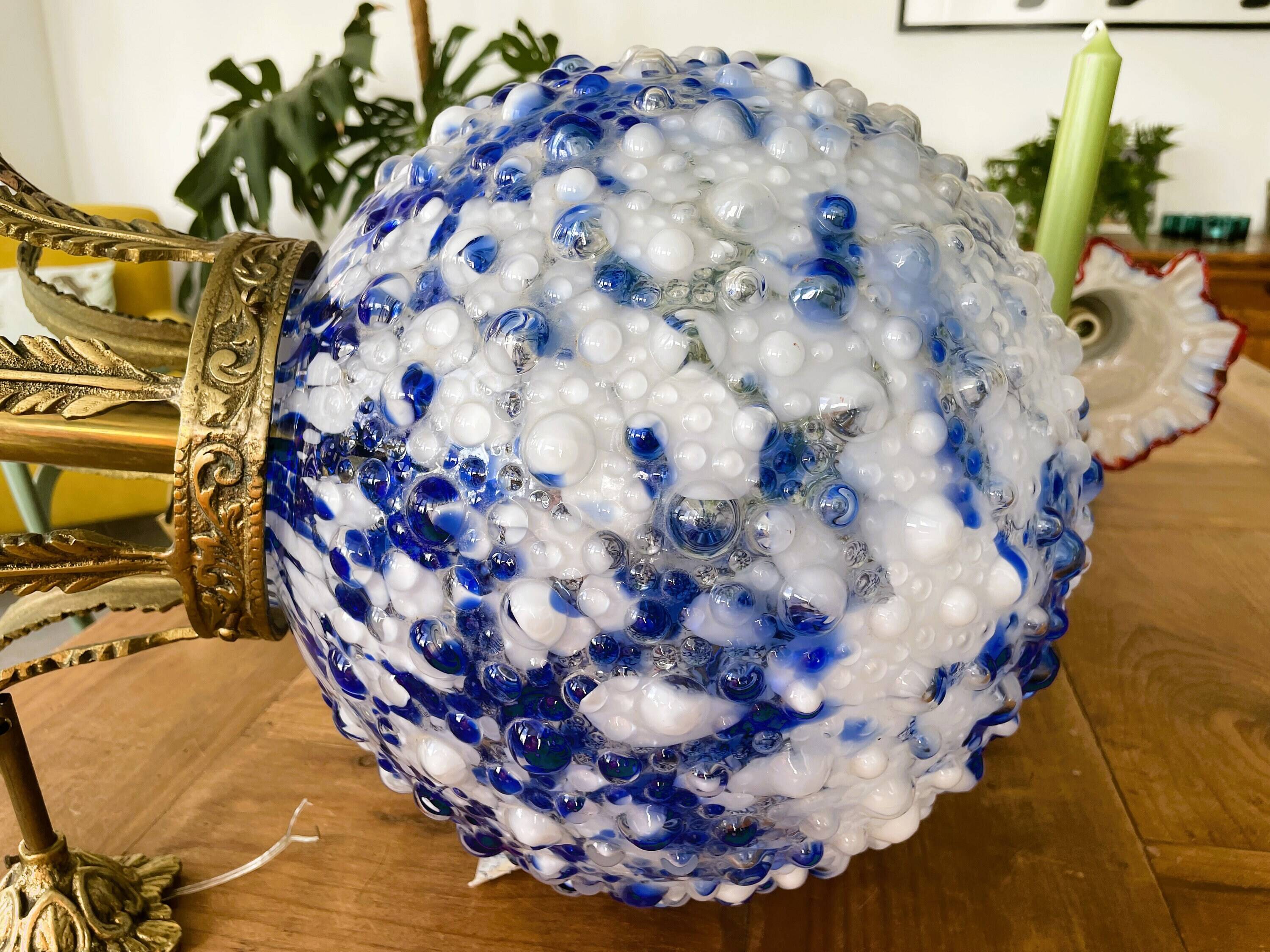 Large Portuguese blue glass crowned chandelier