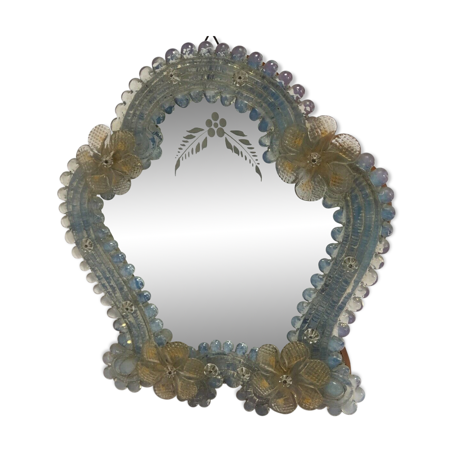 Miroir murano venice 1900 structure bois opalescent stylisées 22x24cm