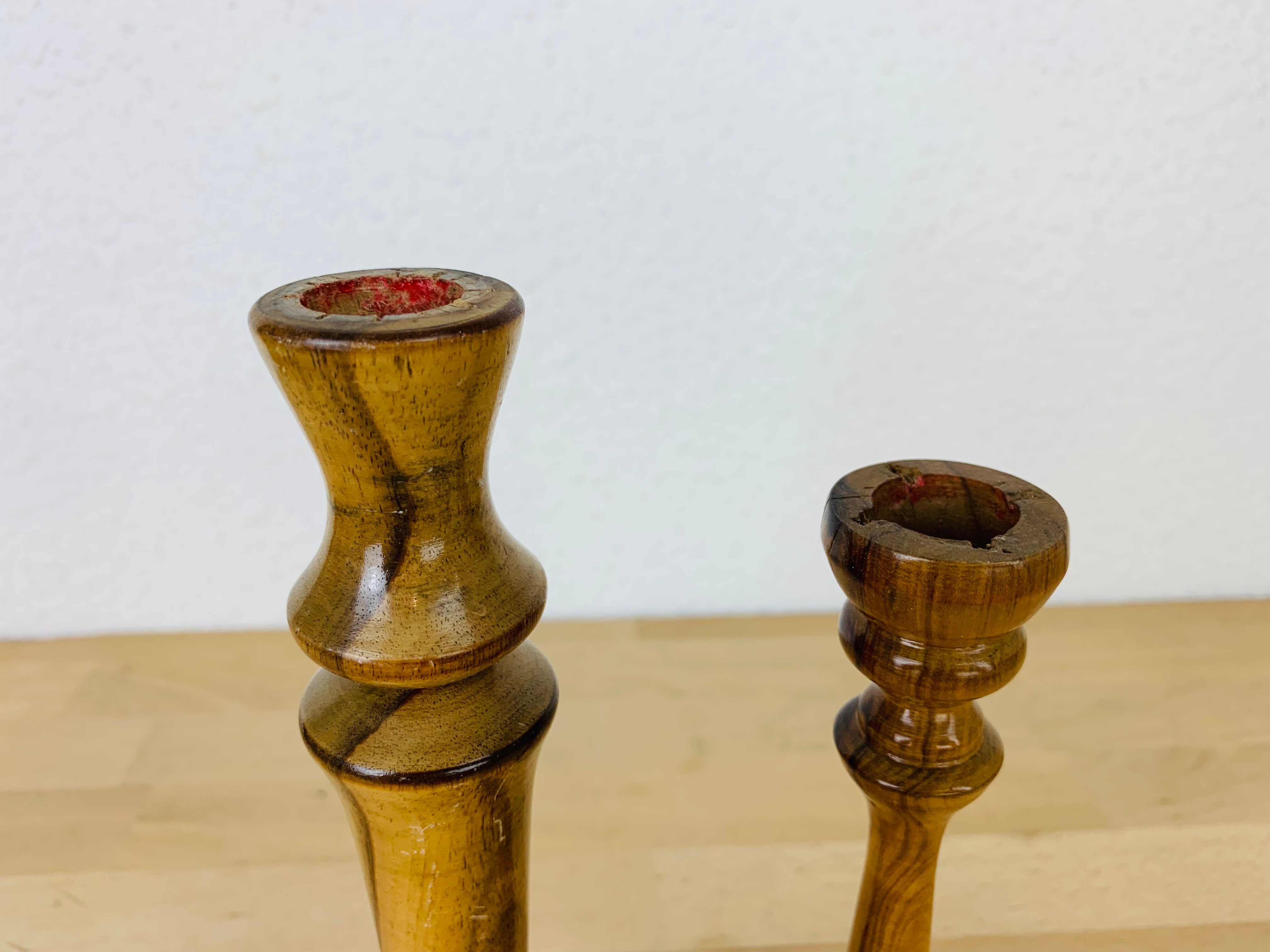 Pair of wooden candle holders