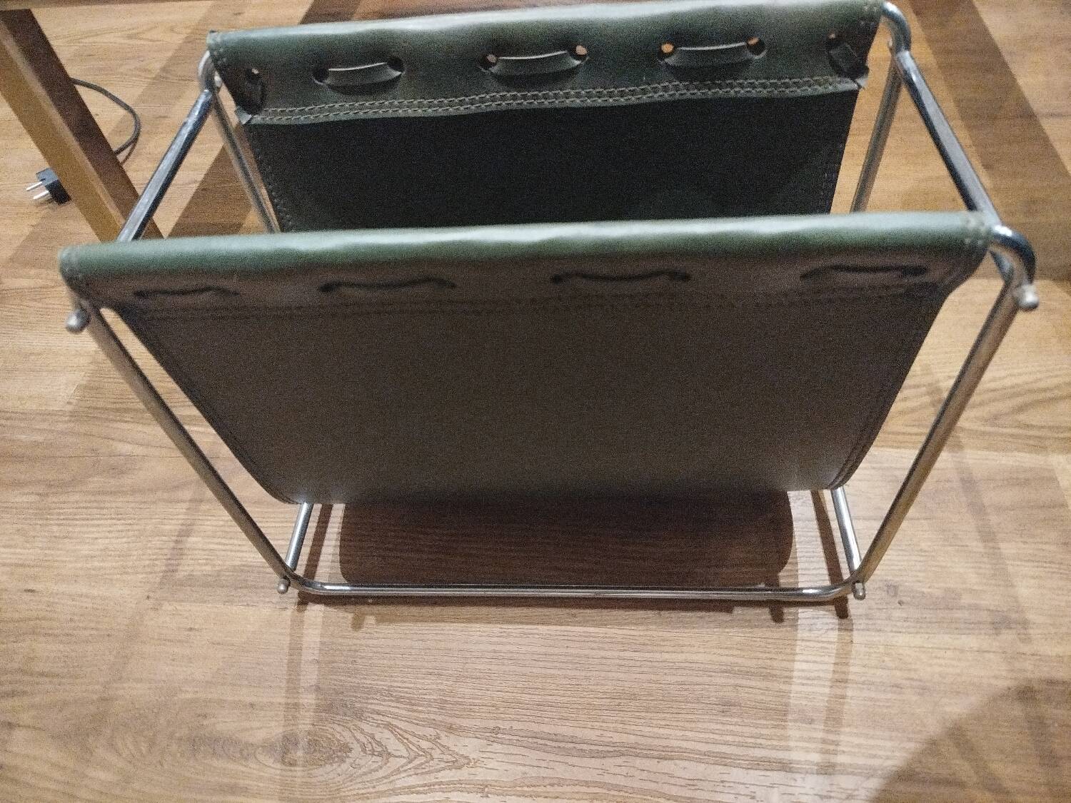 Designer leather magazine rack, 1970s