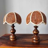 Pair of vintage rattan lamps