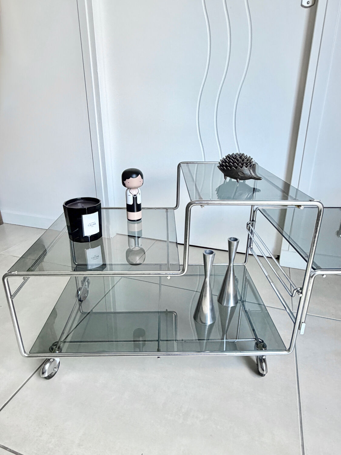 Coffee table / chrome and smoked glass by Max Sauze