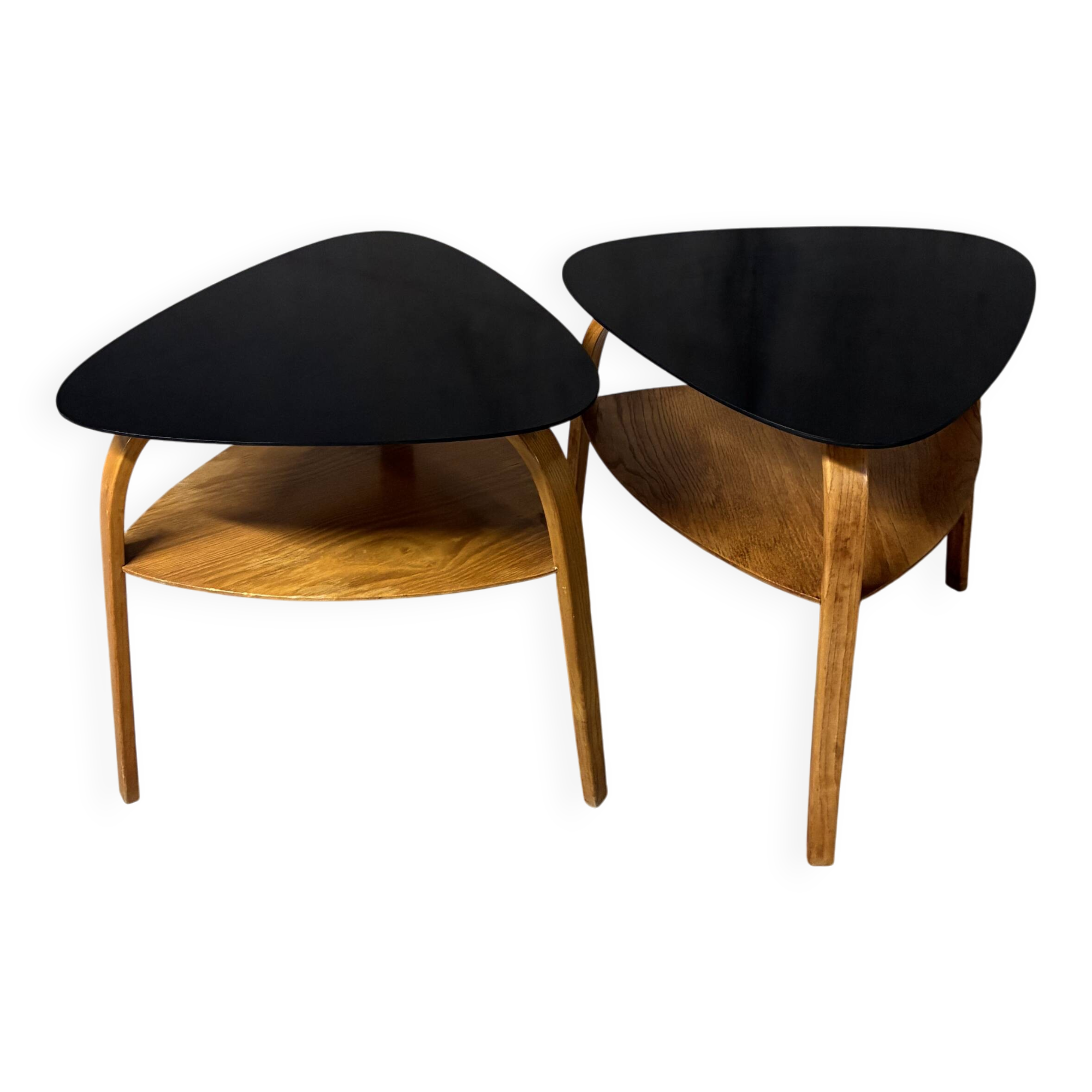 Set of 2 vintage 1960s tripod mediator coffee tables by Steiner.