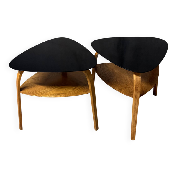 Set de 2 tables basses tripodes médiator Steiner vintage années 60