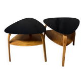 Set of 2 vintage 1960s tripod mediator coffee tables by Steiner.