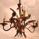 Chandelier with ears of wheat and flowers in gilded metal