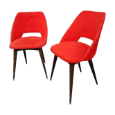 Chaises tonneau vintage 1960 moumoute rouge