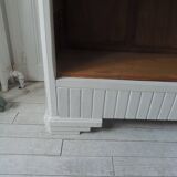 Re-enchanted vintage bookcase in pearl grey waxed finish.