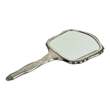 Silver plated hand mirror facet with silver mark bear floral pattern 25cm