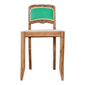 Renovated antique chair – carved wood and green backrest