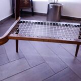 Brussels style retro table with woven shelf – Dřevopodnik Holešov, 1960s