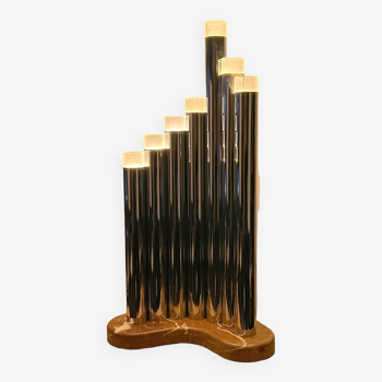 Grande lampe orgue de  sciolari des années 70 en métal chromé et marbre