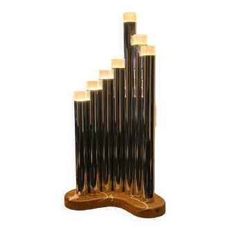 Grande lampe orgue de  sciolari des années 70 en métal chromé et marbre