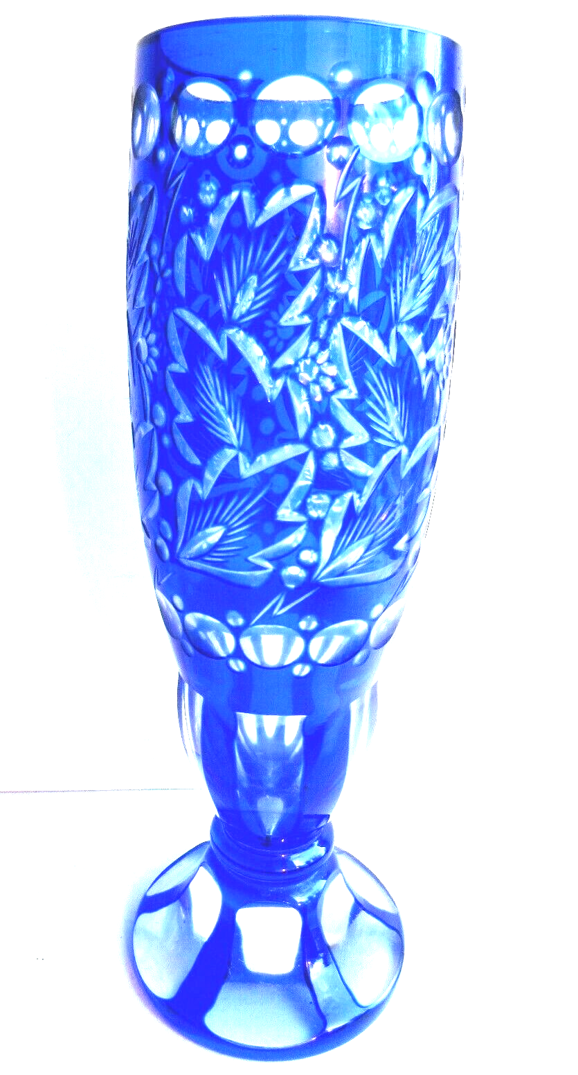 Blue and white Overlay crystal vase, chiseled and carved with Saint Louis foliage?