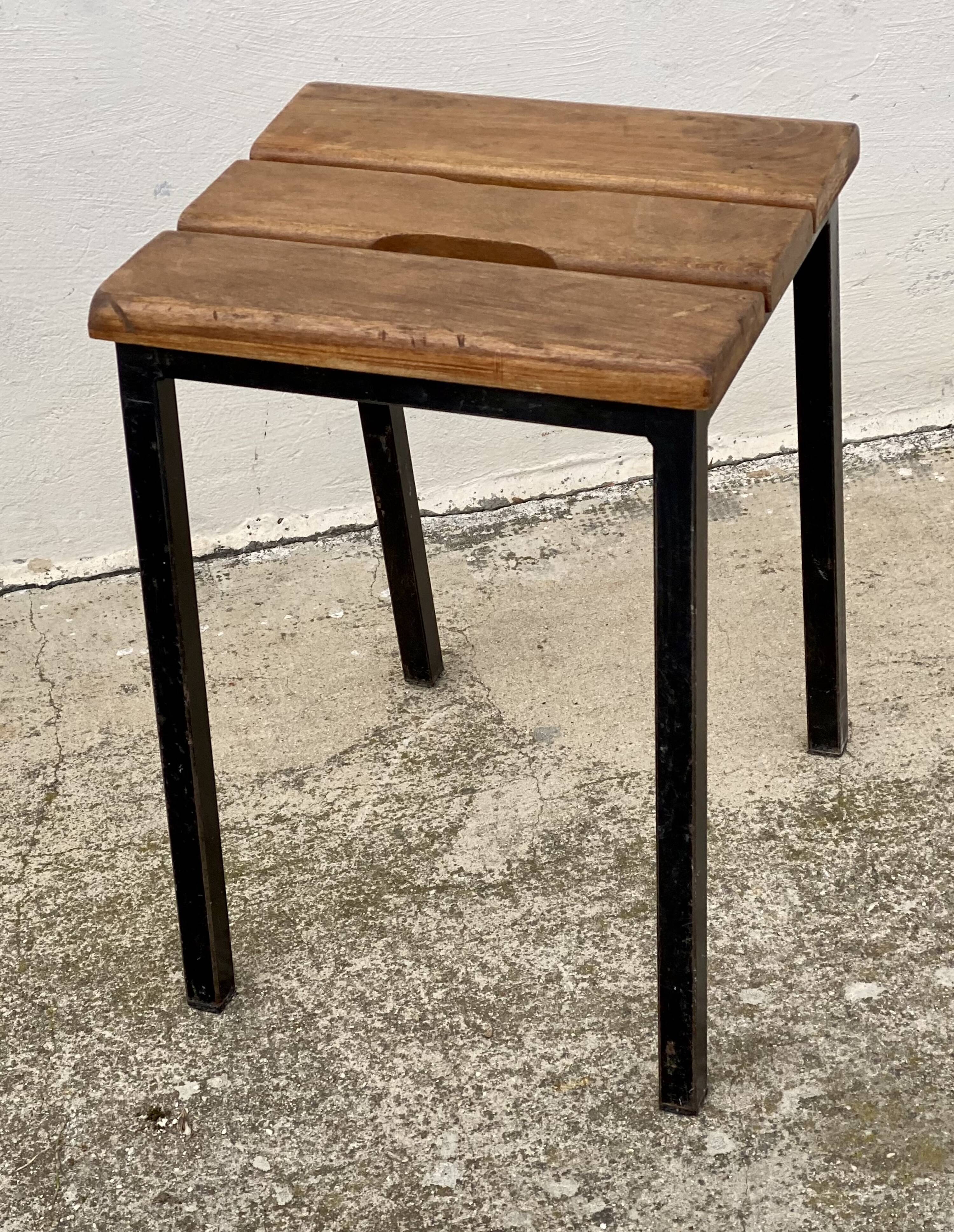 Vintage 1950s iron and wood stool