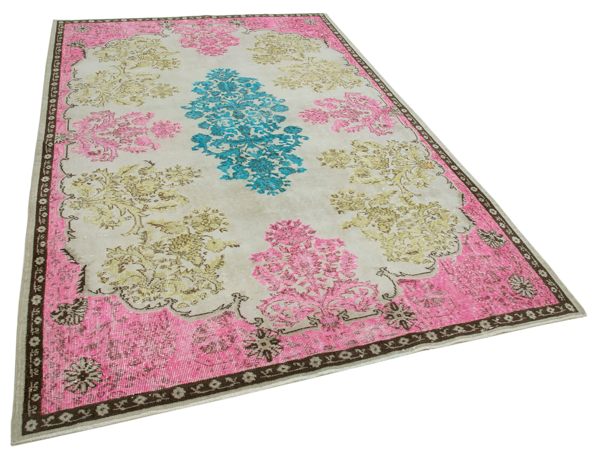 Hand-knotted unique anatolian 1980s 190 cm x 290 cm pink carpet