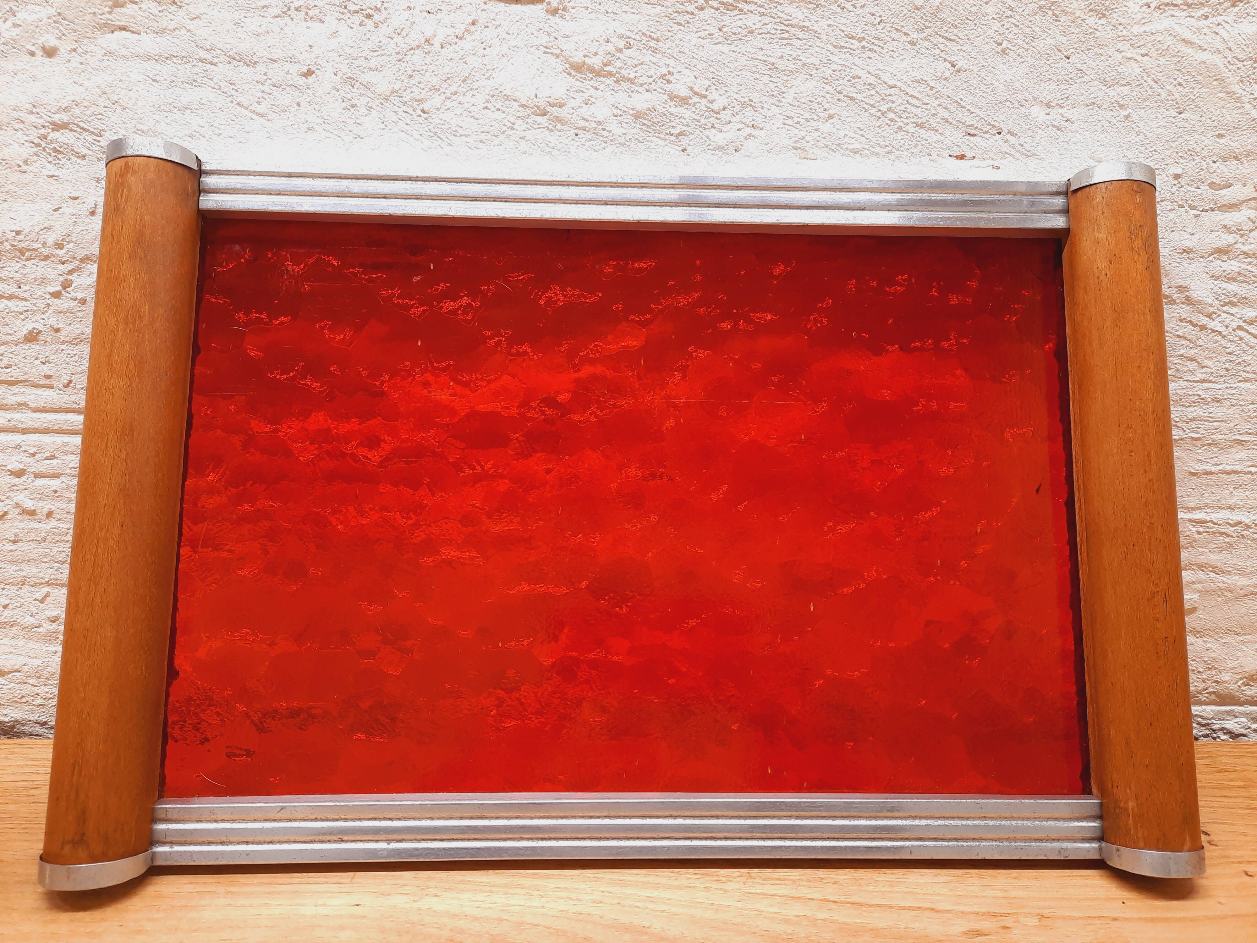Plateau art deco verre rouge