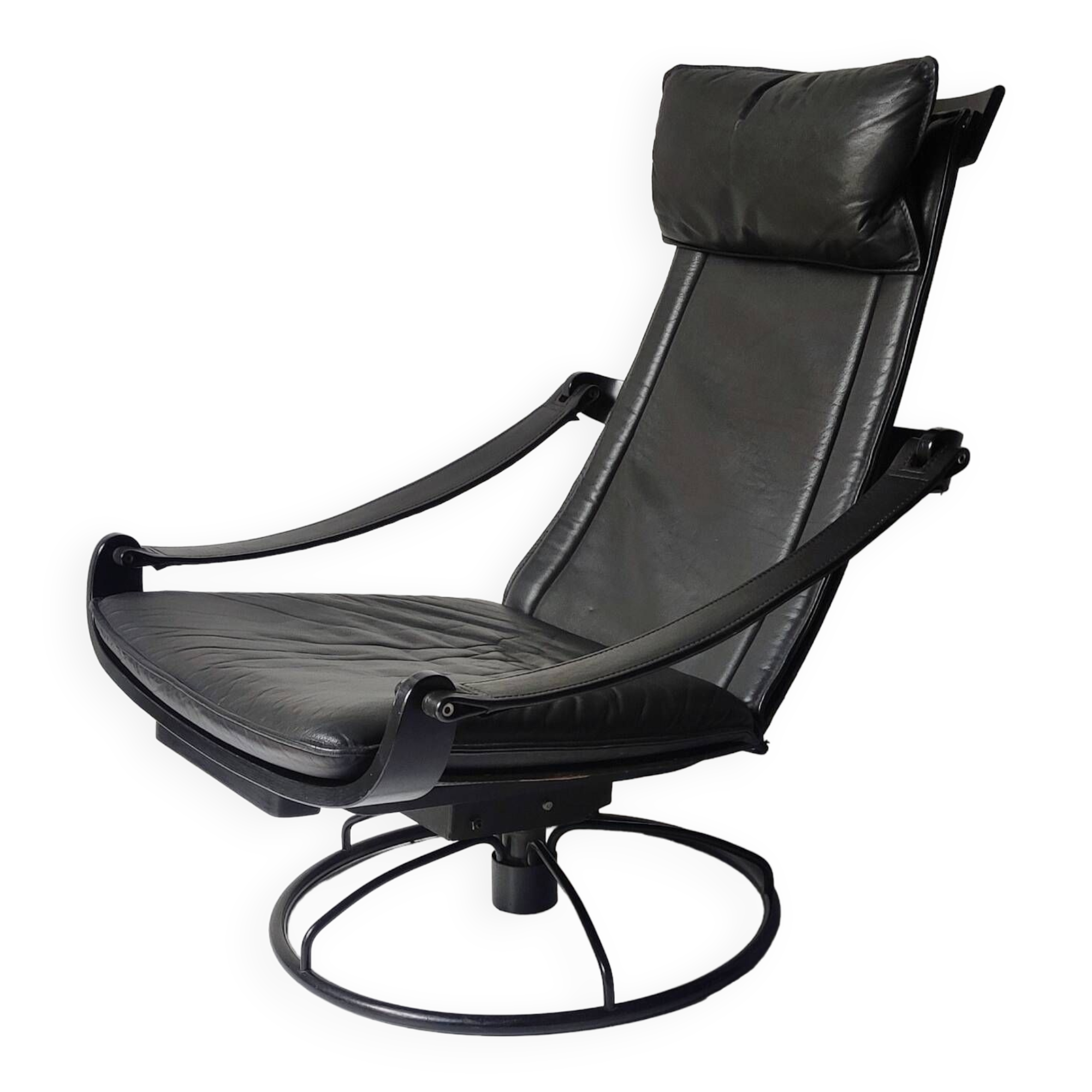 Black leather armchair by Åke Fribytter for Nelo möbel from the 70s